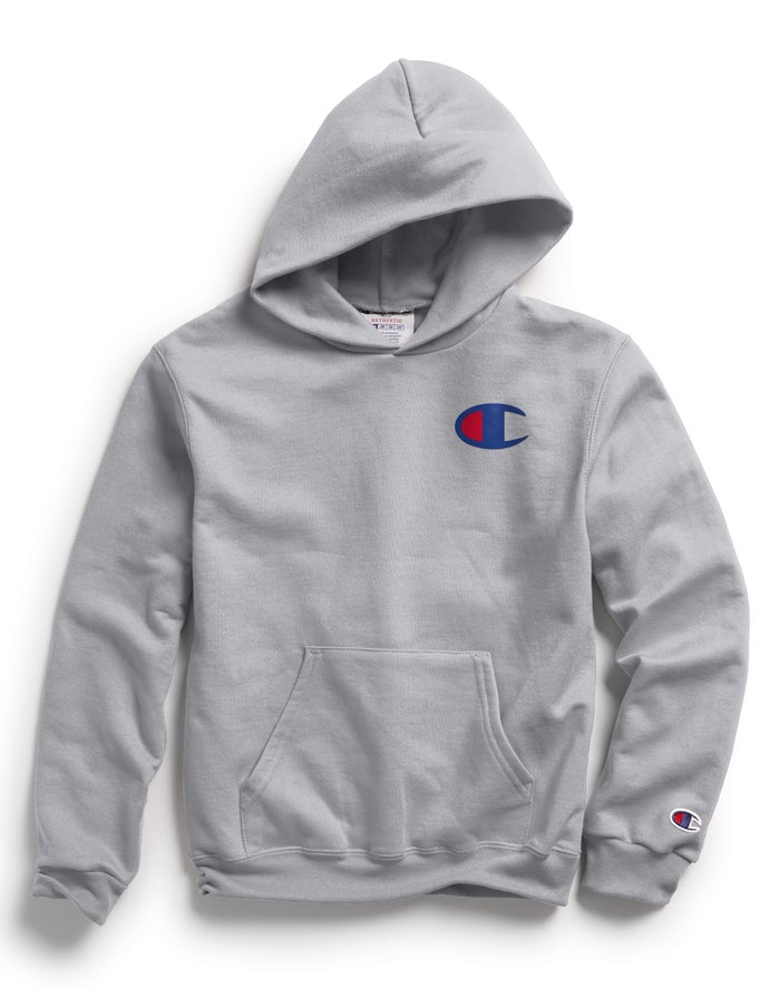 Champion Boys Hoodie NZ - Double Dry Giant C Logo Grey ( 6570-YCNFH )